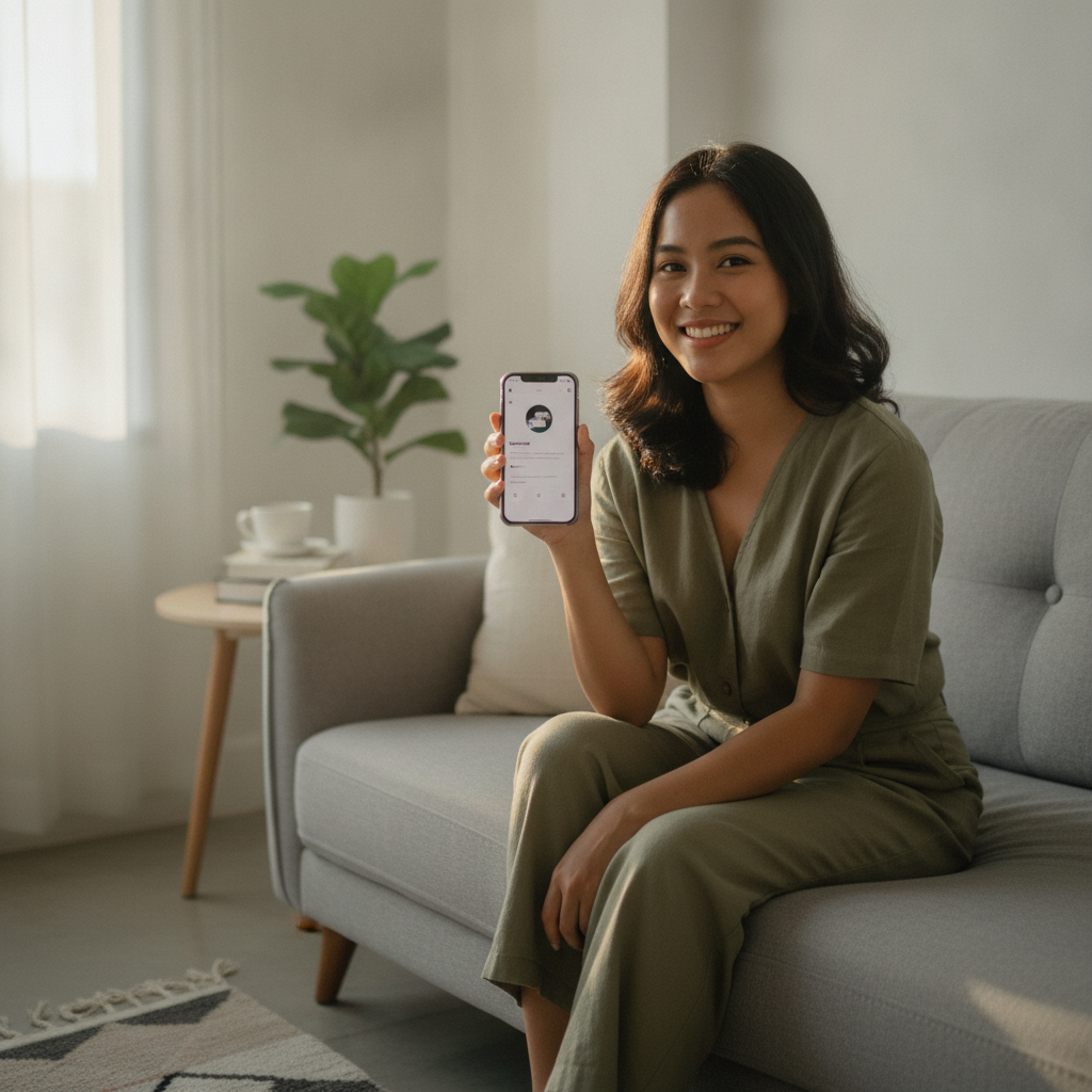 Filipino player using smartphone to explore online casino gaming at home